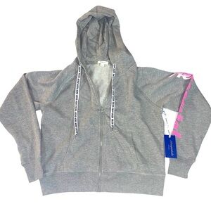 Aeropostale size M heather grey cropped long sleeve hoodie w pink logo on sleeve